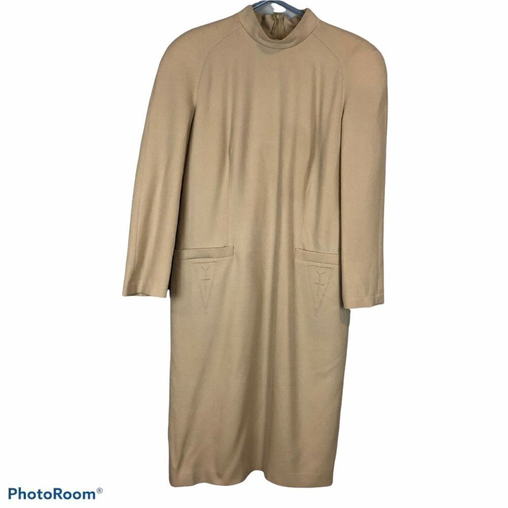 Vtg 80s Louis Feraud Minimalism Beige Shift Dress
